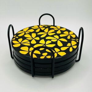 Hand-Painted Black and Yellow Gradient Floral Coaster - Set of 4